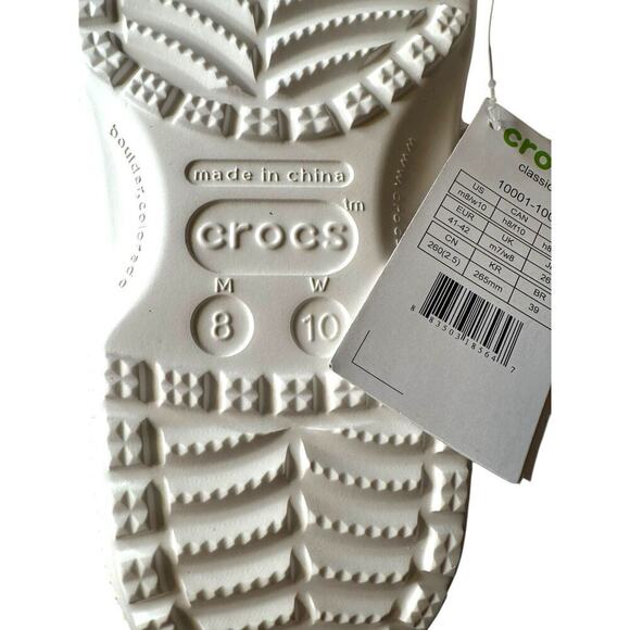 Crocs NEW White Classic Comfort Clogs With Croc Band Men’s 8 Women’s 10 - Picture 8 of 8